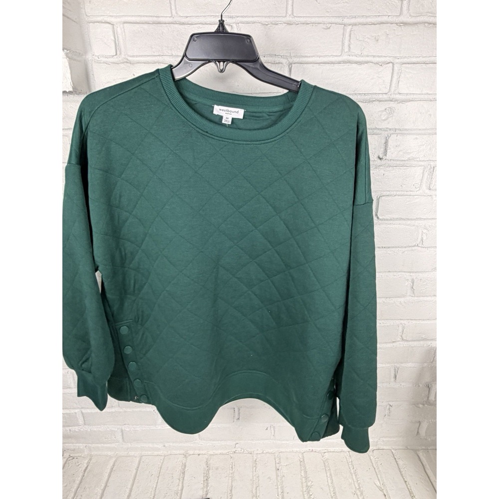 NWT Westbound Woman 2X Green Quilted Pullover Sweatshirt Snap Side Plus Size